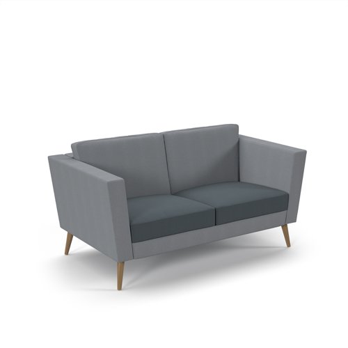 Lyric reception chair two seater with wooden legs 1450mm wide - elapse grey seat and arms with late grey back