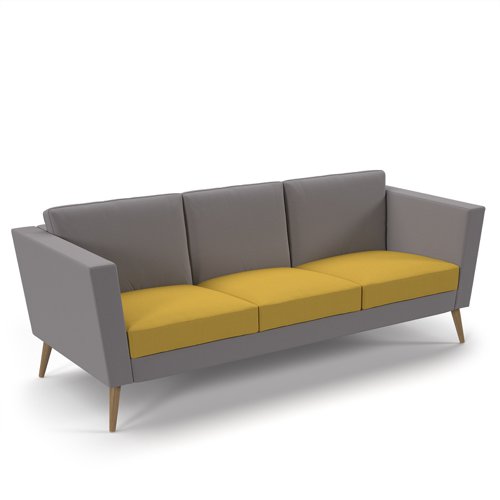Lyric reception chair three seater with wooden legs 2010mm wide - lifetime yellow seat and arms with forecast grey back