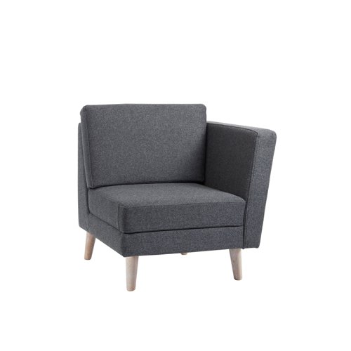 Lyric modular soft seating chair with left arm and wooden legs