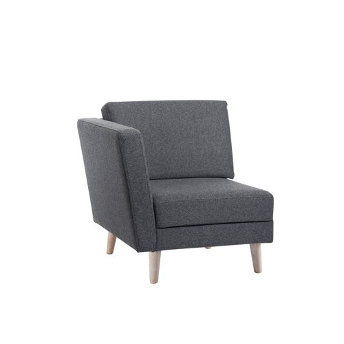Lyric modular soft seating chair with right arm and wooden legs