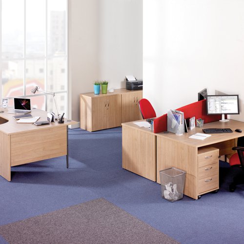 Maestro 25 straight desk 1600mm x 800mm with 3 drawer pedestal - oak top with panel end leg