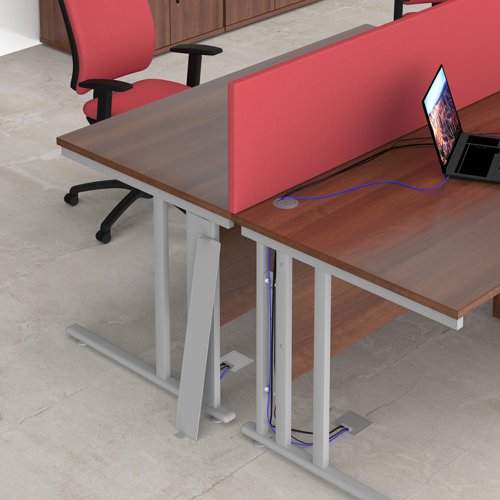 Maestro 25 straight desk 1400mm x 800mm with 3 drawer pedestal - silver cable managed leg frame, walnut top