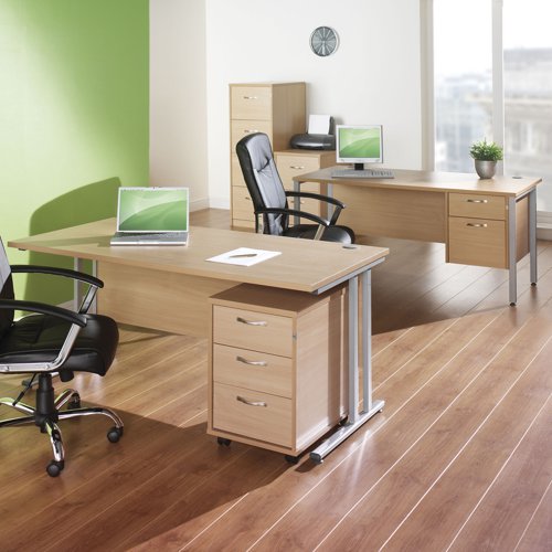 Maestro 25 cantilever right hand ergonomic desk with 3 drawer ped Office Desks M-MC16ERP3