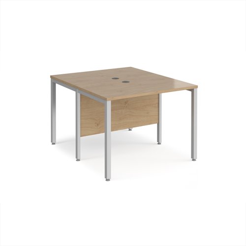 Maestro 25 back to back straight desks 1000mm x 1200mm - silver bench leg frame, Kendal Oak top