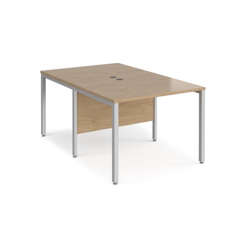 Maestro 25 back to back straight desks 1000mm x 1600mm - silver bench leg frame, Kendal Oak top