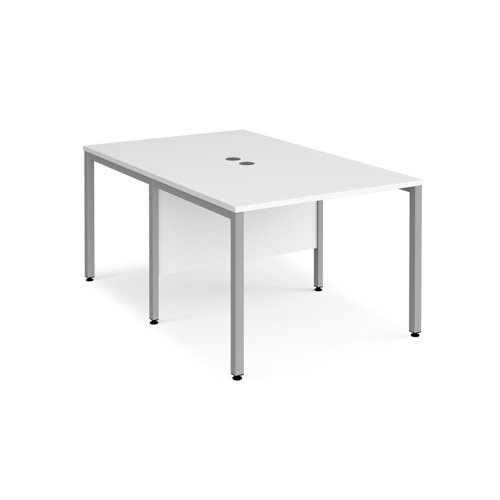 Maestro 25 back to back straight desks 1000mm x 1600mm - silver bench leg frame, white top Bench Desking MB1016BSWH