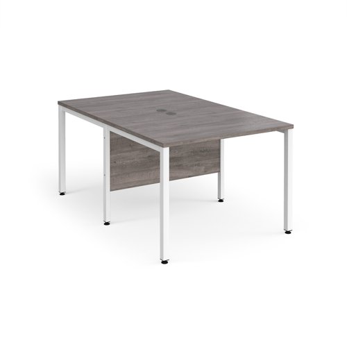 Maestro 25 back to back straight desks 1000mm x 1600mm - white bench leg frame, grey oak top