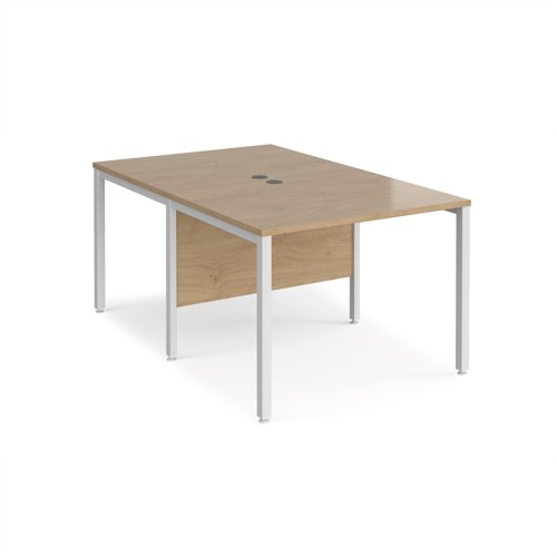 Maestro 25 back to back straight desks 1000mm x 1600mm - white bench leg frame, Kendal Oak top