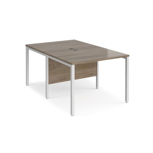 Maestro 25 back to back straight desks 1000mm x 1600mm - white bench leg frame, Nebraska Oak top