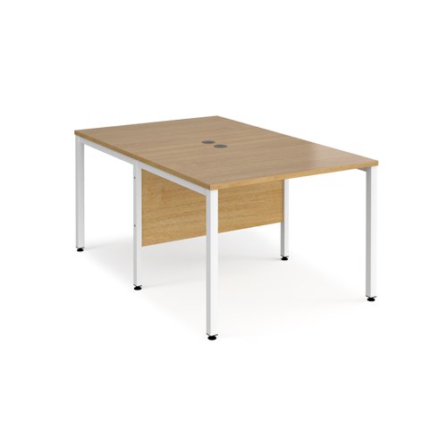 Maestro 25 back to back straight desks 1000mm x 1600mm - white bench leg frame, oak top