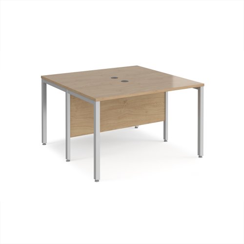 Maestro 25 back to back straight desks 1200mm x 1200mm - silver bench leg frame, Kendal Oak top