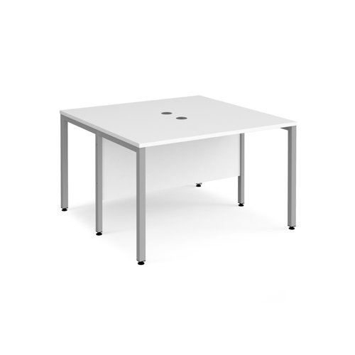 Maestro 25 back to back straight desks 1200mm x 1200mm - silver bench leg frame, white top Bench Desking MB1212BSWH