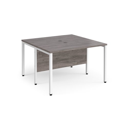 Maestro 25 back to back straight desks 1200mm x 1200mm - white bench leg frame, grey oak top