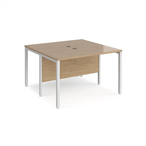 Maestro 25 back to back straight desks 1200mm x 1200mm - white bench leg frame, Kendal Oak top