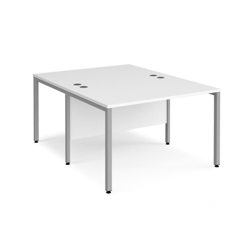 Maestro 25 back to back straight desks 1200mm x 1600mm - silver bench leg frame, white top Bench Desking MB1216BSWH