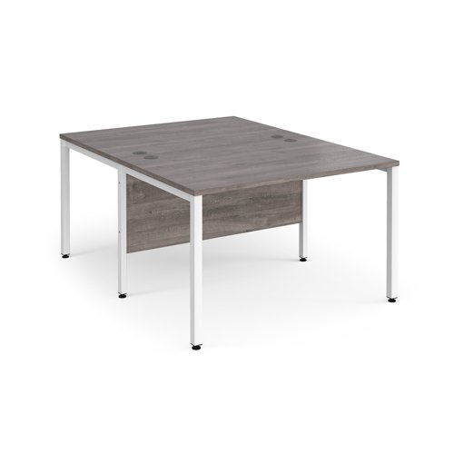 Maestro 25 back to back straight desks 1200mm x 1600mm - white bench leg frame, grey oak top