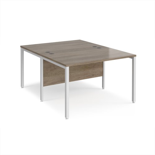 Maestro 25 back to back straight desks 1200mm x 1600mm - white bench leg frame, Nebraska Oak top