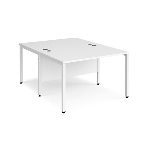 Maestro 25 back to back straight desks 1200mm x 1600mm - white bench leg frame, white top