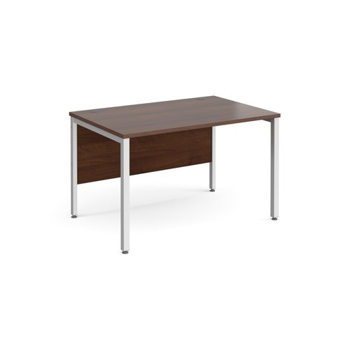 Maestro 25 straight desk 1200mm x 800mm - white bench leg frame, walnut top