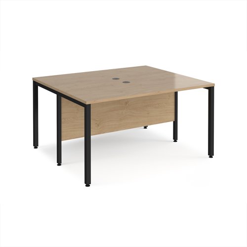Maestro 25 back to back straight desks 1400mm x 1200mm - black bench leg frame, Kendal Oak top