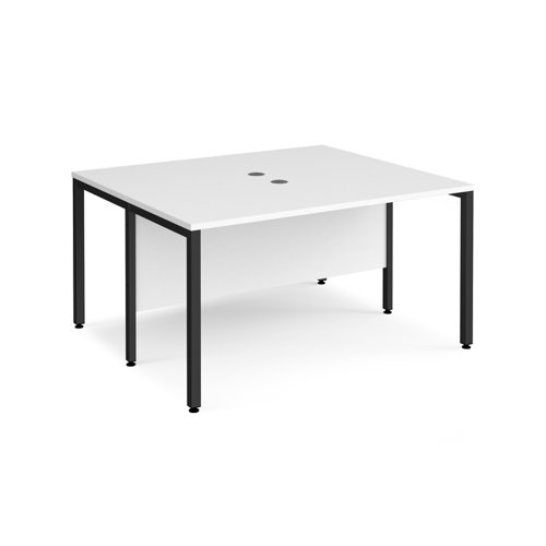 Maestro 25 back to back straight desks 1400mm x 1200mm - black bench leg frame, white top