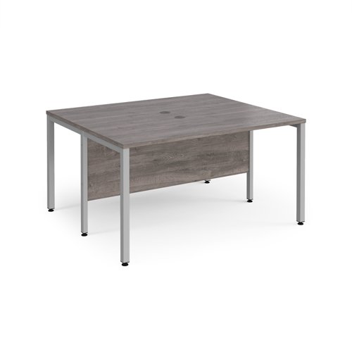 Maestro 25 back to back straight desks 1400mm x 1200mm - silver bench leg frame, grey oak top
