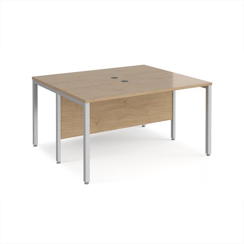 Maestro 25 back to back straight desks 1400mm x 1200mm - silver bench leg frame, Kendal Oak top
