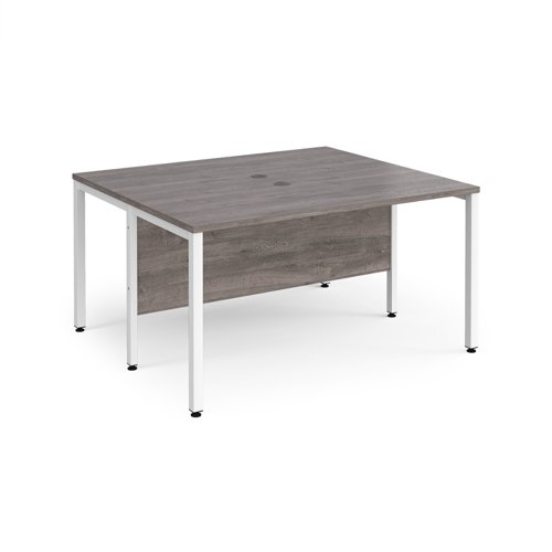 Maestro 25 back to back straight desks 1400mm x 1200mm - white bench leg frame, grey oak top