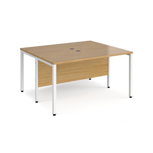 Maestro 25 back to back straight desks 1400mm x 1200mm - white bench leg frame, oak top