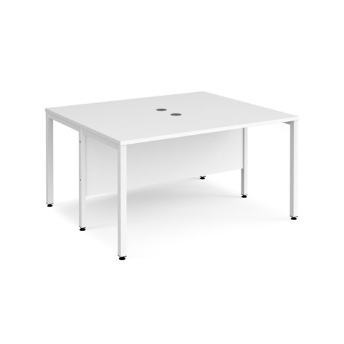 Maestro 25 back to back straight desks 1400mm x 1200mm - white bench leg frame, white top