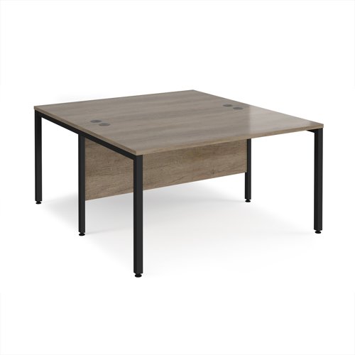 Maestro 25 back to back straight desks 1400mm x 1600mm - black bench leg frame, Nebraska Oak top