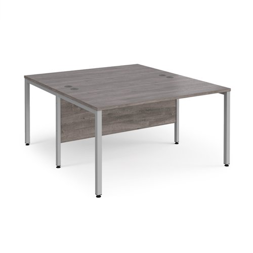 Maestro 25 back to back straight desks 1400mm x 1600mm - silver bench leg frame, grey oak top