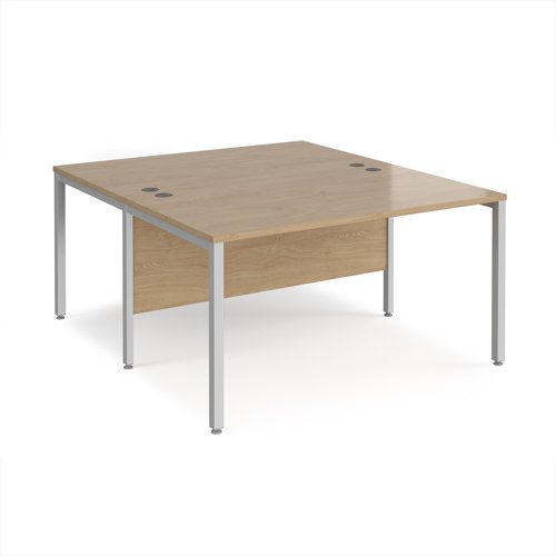 Maestro 25 back to back straight desks 1400mm x 1600mm - silver bench leg frame, Kendal Oak top