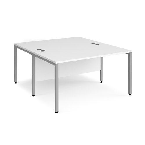 Maestro 25 back to back straight desks 1400mm x 1600mm - silver bench leg frame, white top