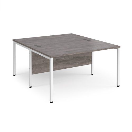 Maestro 25 back to back straight desks 1400mm x 1600mm - white bench leg frame, grey oak top