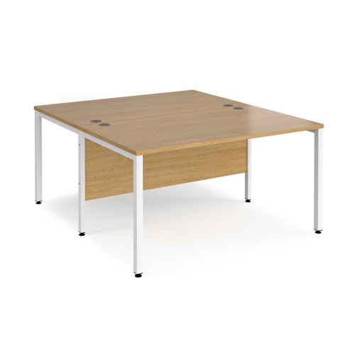 Maestro 25 back to back straight desks 1400mm x 1600mm - white bench leg frame, oak top