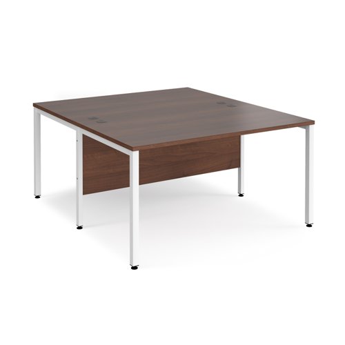 Maestro 25 back to back straight desks 1400mm x 1600mm - white bench leg frame, walnut top