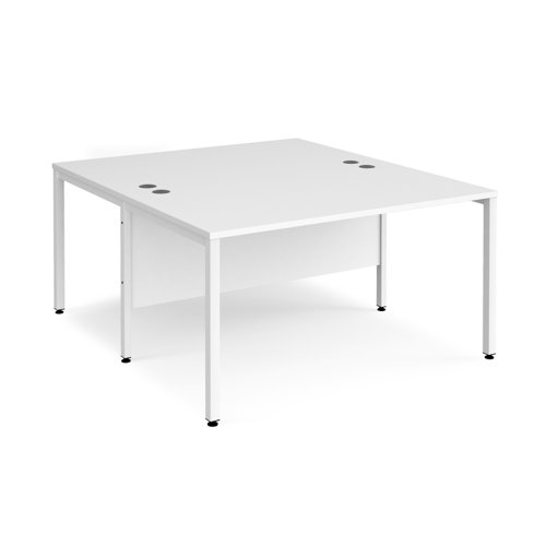 Maestro 25 back to back straight desks 1400mm x 1600mm - white bench leg frame, white top