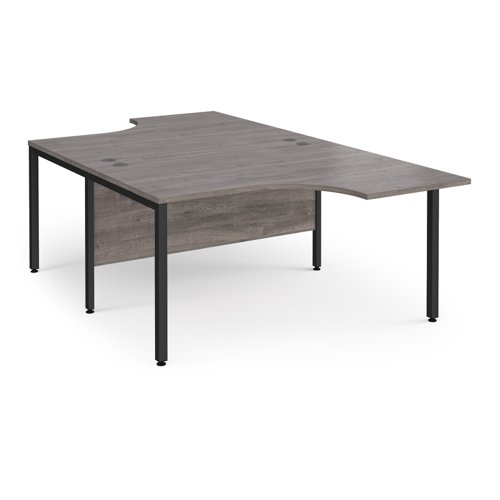 Maestro 25 back to back ergonomic desks 1400mm deep - black bench leg frame, grey oak top