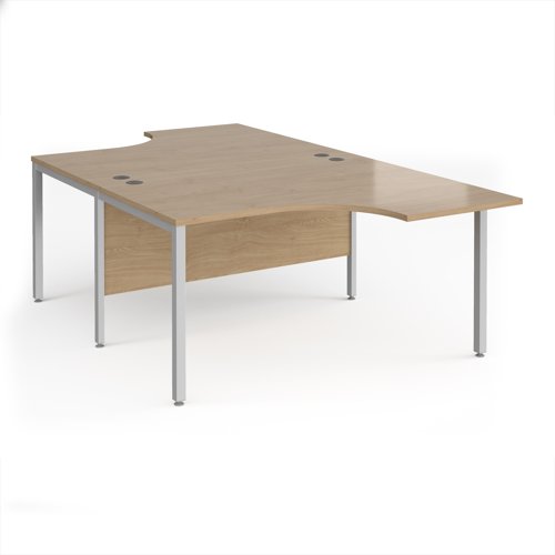 Maestro 25 back to back ergonomic desks 1400mm deep - silver bench leg frame, Kendal Oak top