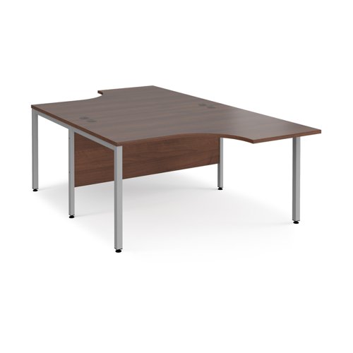 Maestro 25 back to back ergonomic desks 1400mm deep - silver bench leg frame, walnut top