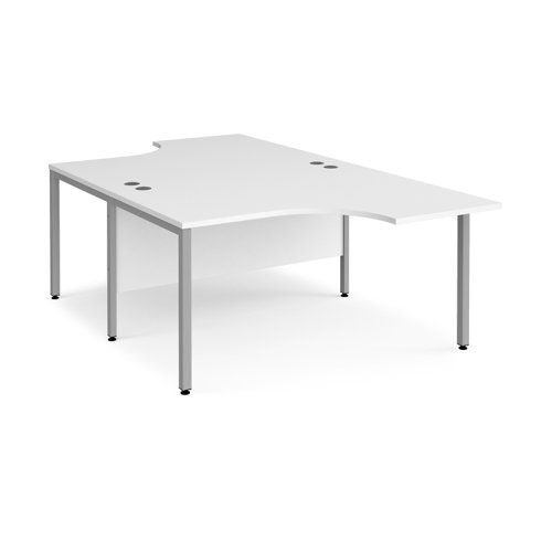 Maestro 25 back to back ergonomic desks 1400mm deep - silver bench leg frame, white top