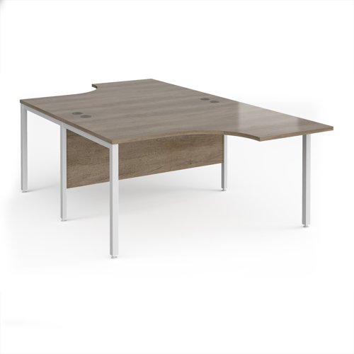 Maestro 25 back to back ergonomic desks 1400mm deep - white bench leg frame, Nebraska Oak top