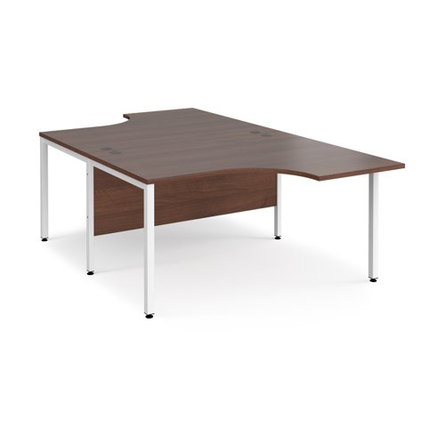 Maestro 25 back to back ergonomic desks 1400mm deep - white bench leg frame, walnut top