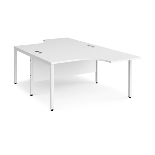Maestro 25 back to back ergonomic desks 1400mm deep - white bench leg frame, white top