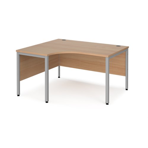 Maestro 25 left hand ergonomic desk 1400mm wide - silver bench leg frame, beech top