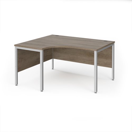 Maestro 25 left hand ergonomic desk 1400mm wide - silver bench leg frame, Nebraska Oak top