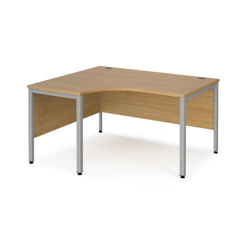 Maestro 25 left hand ergonomic desk 1400mm wide - silver bench leg frame, oak top
