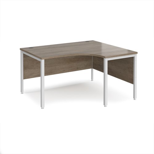 Maestro 25 right hand ergonomic desk 1400mm wide - white bench leg frame, Nebraska Oak top