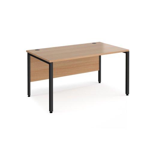 Office Desk 1400mm Rectangular Desk With Bench Leg Beech Tops With Black Frames 800mm Depth Maestro 25